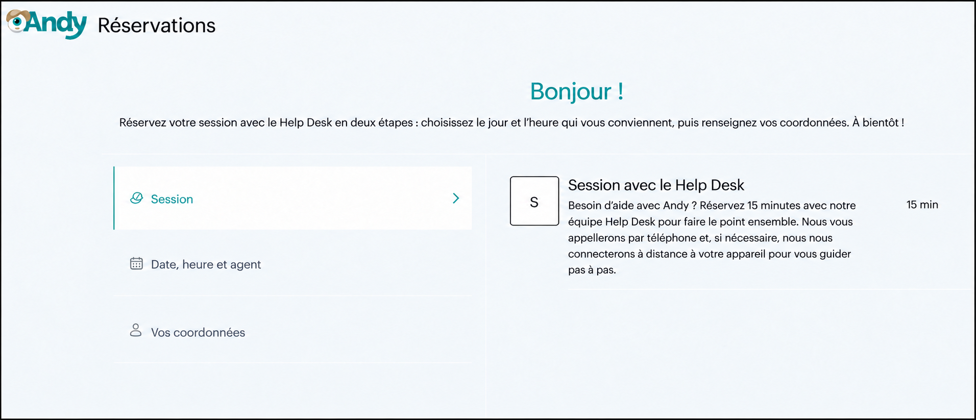 Prenez rendez-vous avec le Help Desk Andy