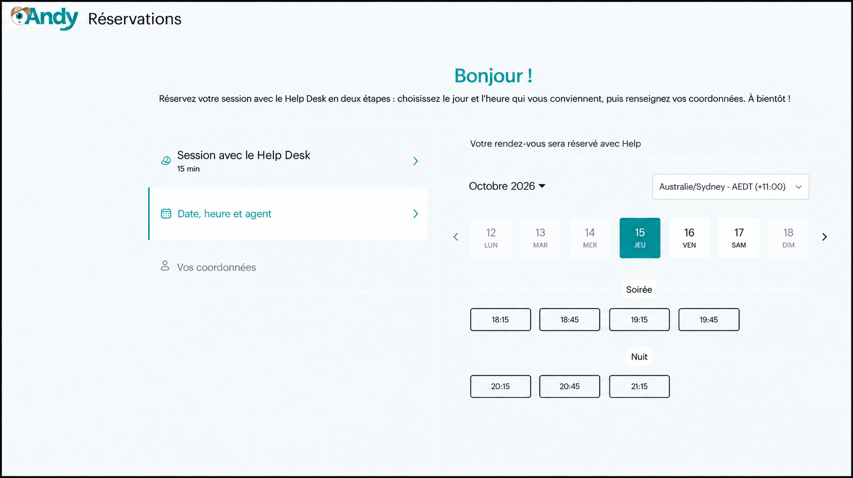 Prenez rendez-vous avec le Help Desk Andy