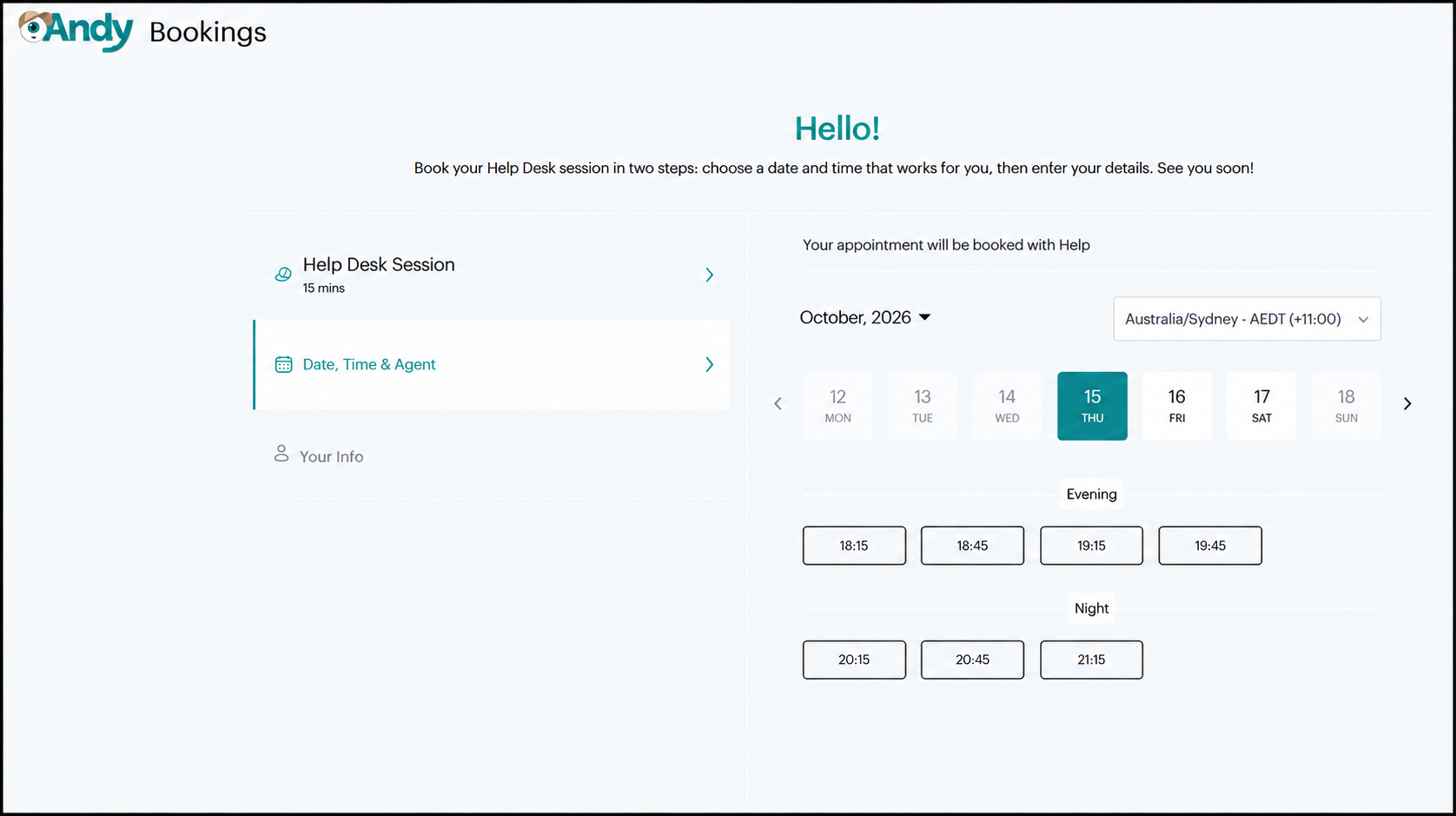 Booking an appointment with andy's help desk