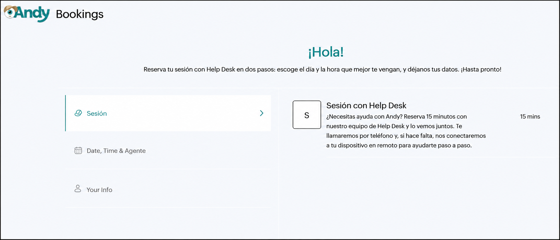 Reservar cita con el Help Desk de Andy